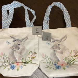 New! DII Easter Bunny Cotton Gift Bags. Set of 2. Blue & White Gingham.